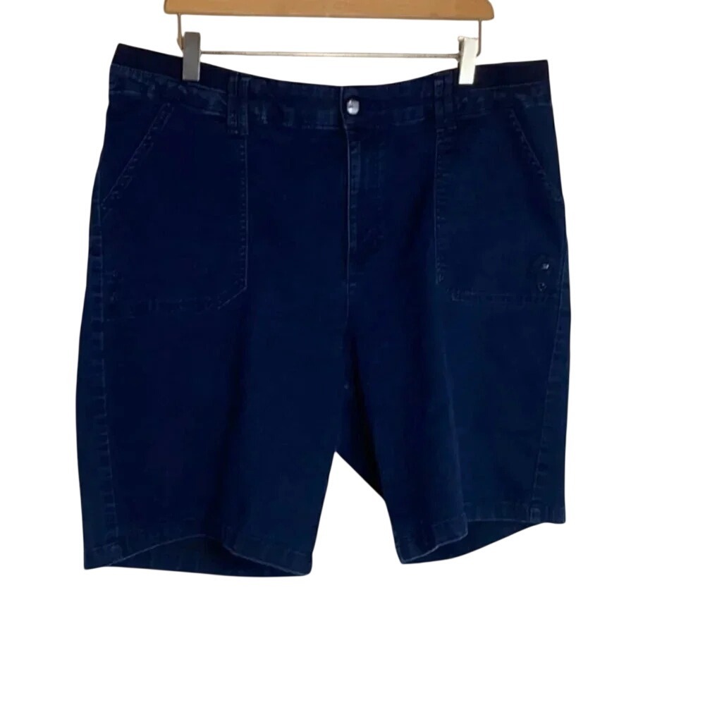 Lee Relaxed Fit Bermuda Shorts 18 Medium Dark Blue Elastic Waist Stretch Denim